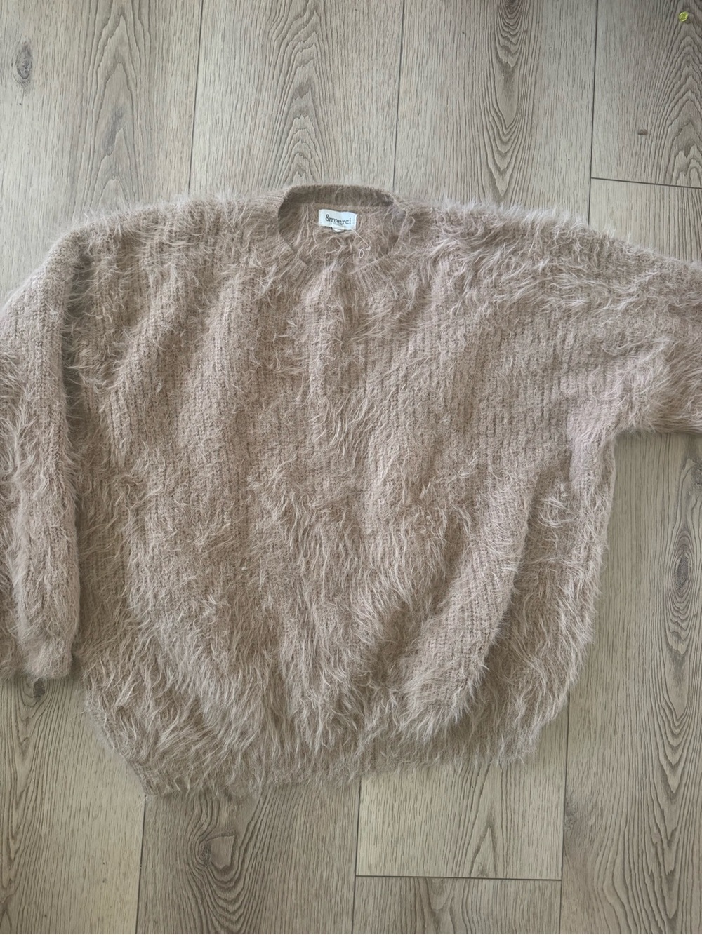 Fuzzy Crewneck Sweater in Light Beige
